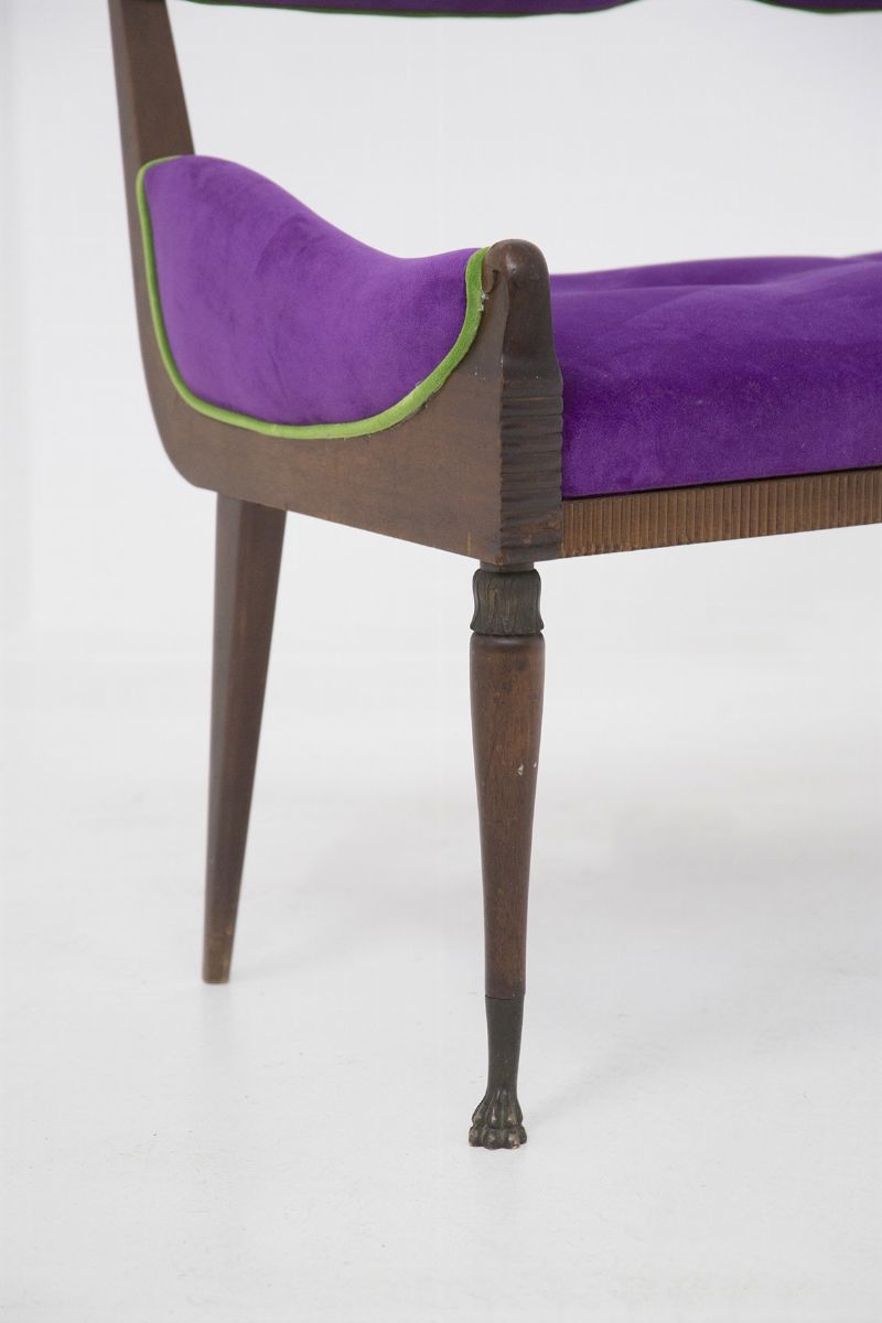 Poltrona Vintage in Velluto Viola e Verde