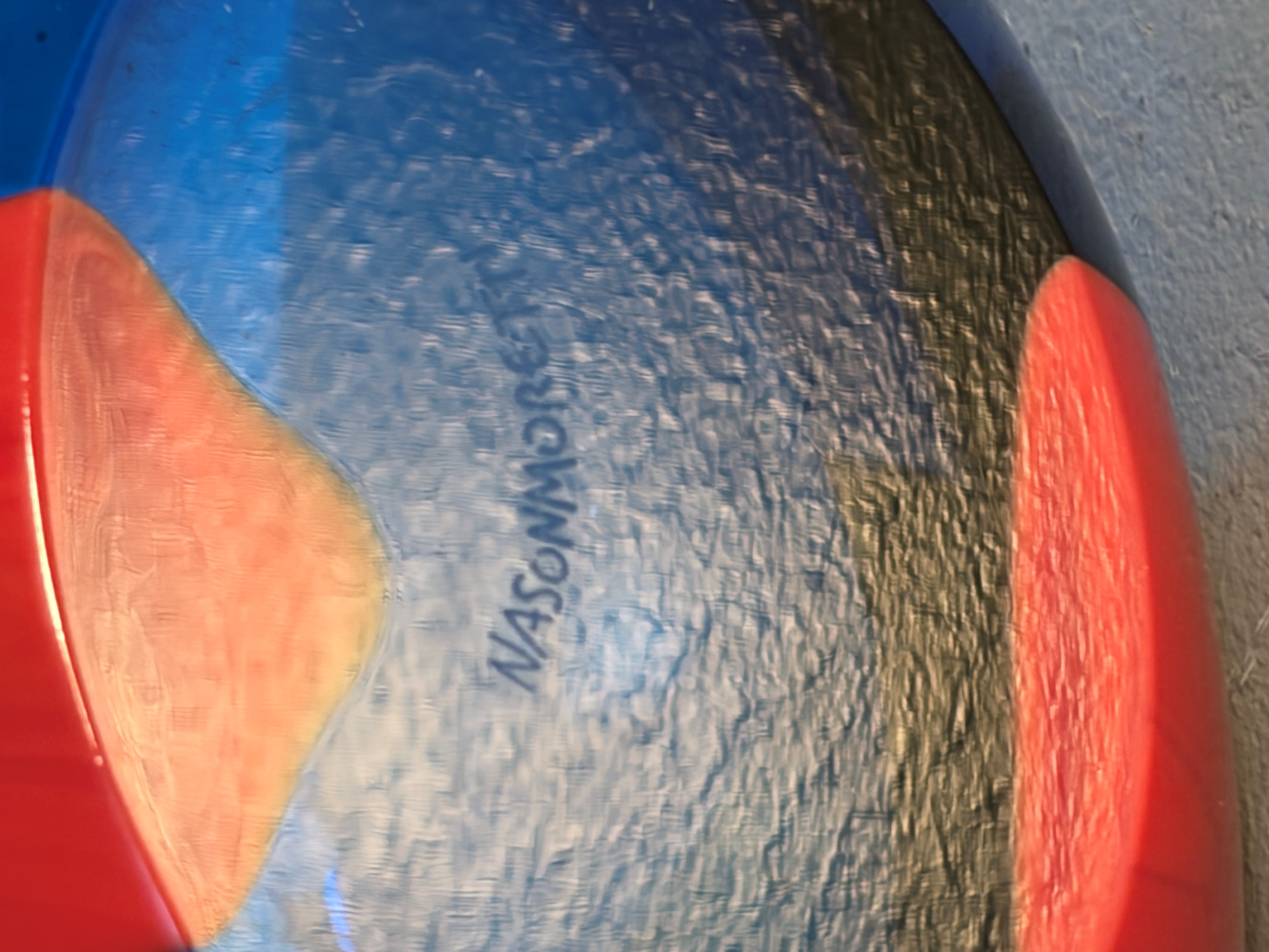 Carlo Nason, Carlo Moretti - Vaso in vetro di Murano blu e rosso con etichetta