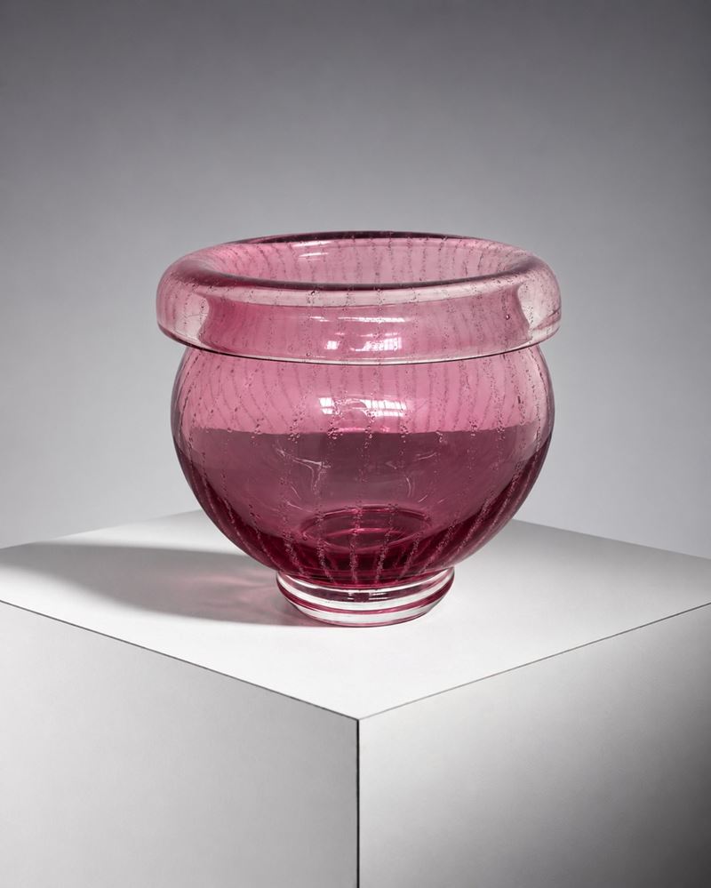 Erik Hoglund - Vaso in vetro artistico rosa (attribuito), anni ’90