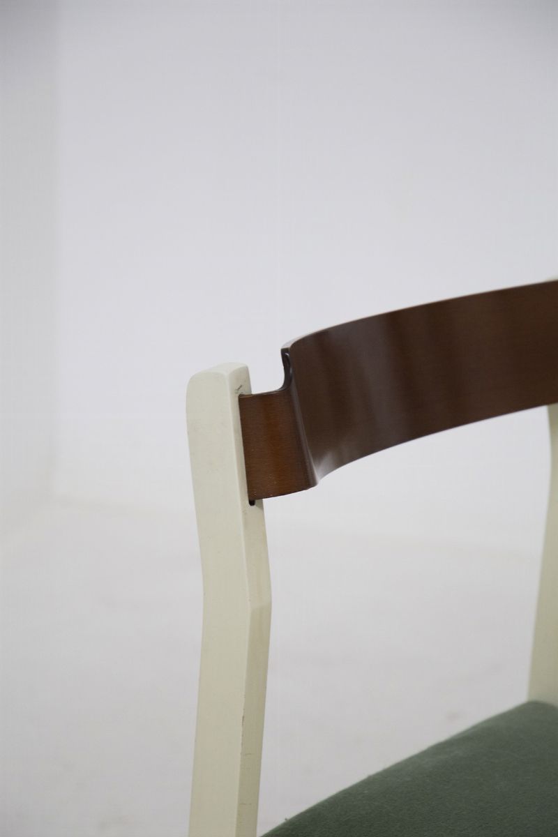 Set di Quattro Sedie Vintage Italiane in Legno e Tessuto