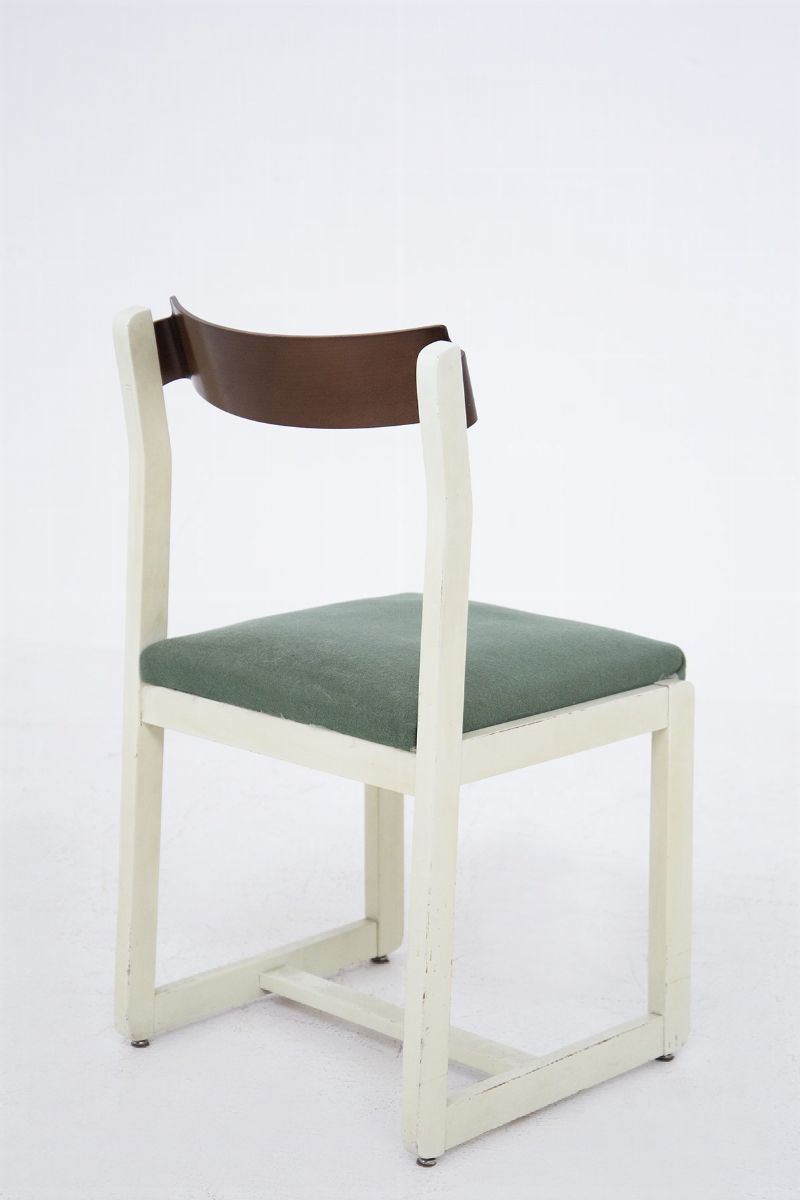 Set di Quattro Sedie Vintage Italiane in Legno e Tessuto