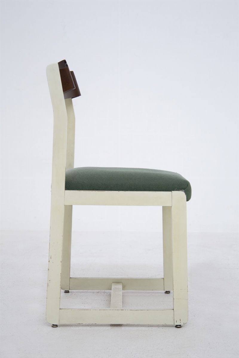 Set di Quattro Sedie Vintage Italiane in Legno e Tessuto