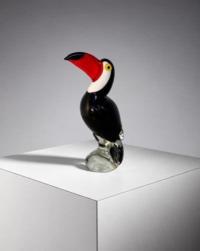 Statuetta decorativa a forma di tucano in vetro di Murano