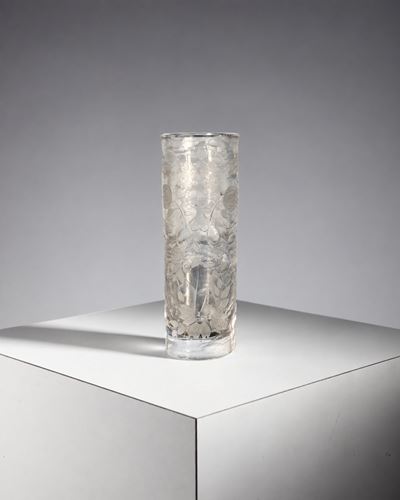 Vaso inciso in vetro artistico firmato e datato