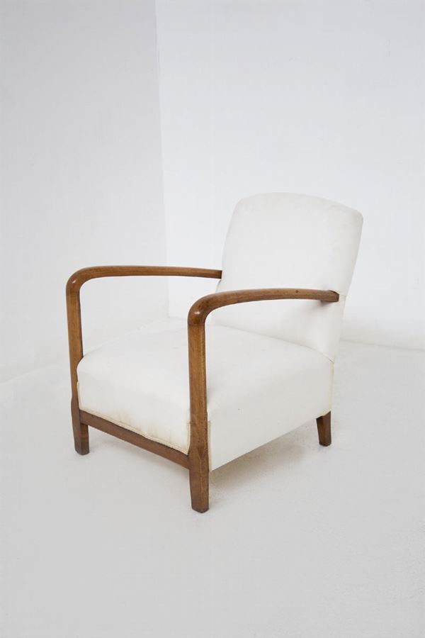 Poltrona vintage in legno e cotone