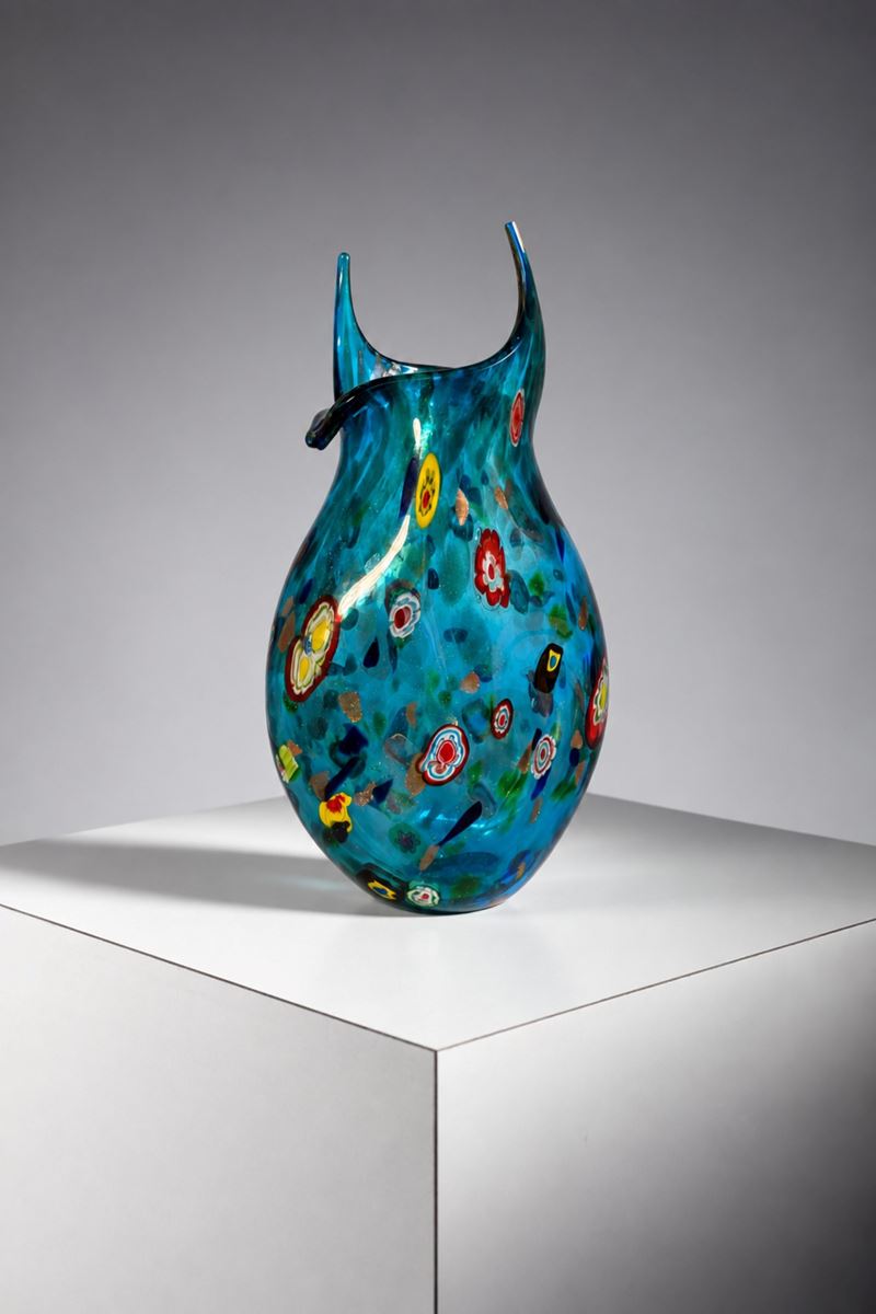 Murano Glass - Vaso in vetro artistico firmato con murrine policrome