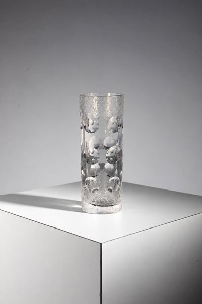 Vaso in vetro artistico incolore e vetro smerigliato