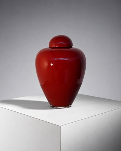 Vaso con coperchio in vetro di Murano firmato