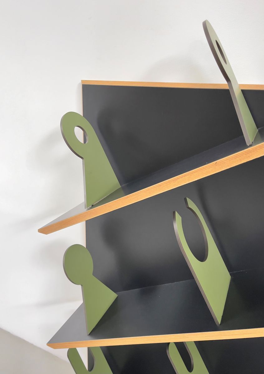 UGO NESPOLO (Attr). Suspended wooden bookcase
