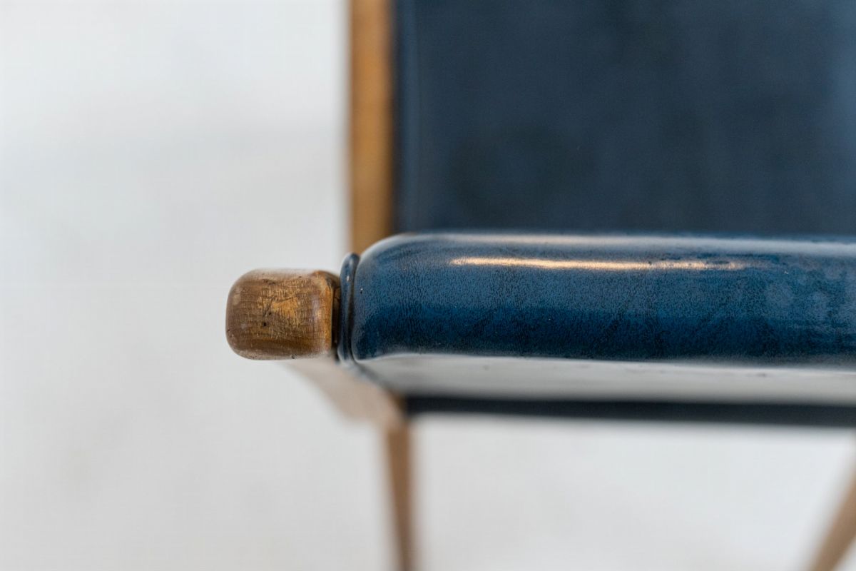 Coppia di Poltrone Italiane Vintage in Pelle Blu