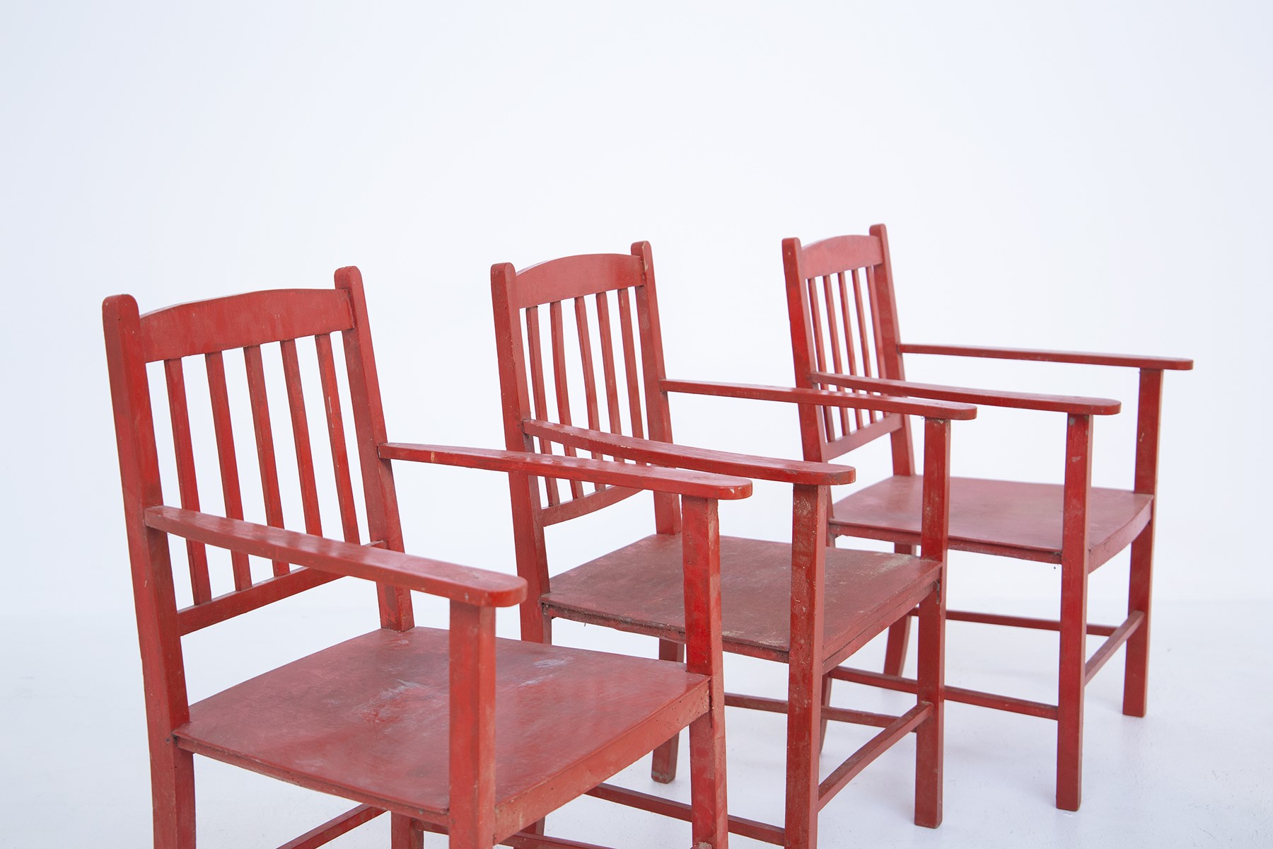 Set di Sedie Vintage in Legno Rosso