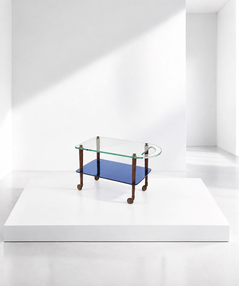 Fontana Arte - Carrello portavivande in legno, ottone e vetro