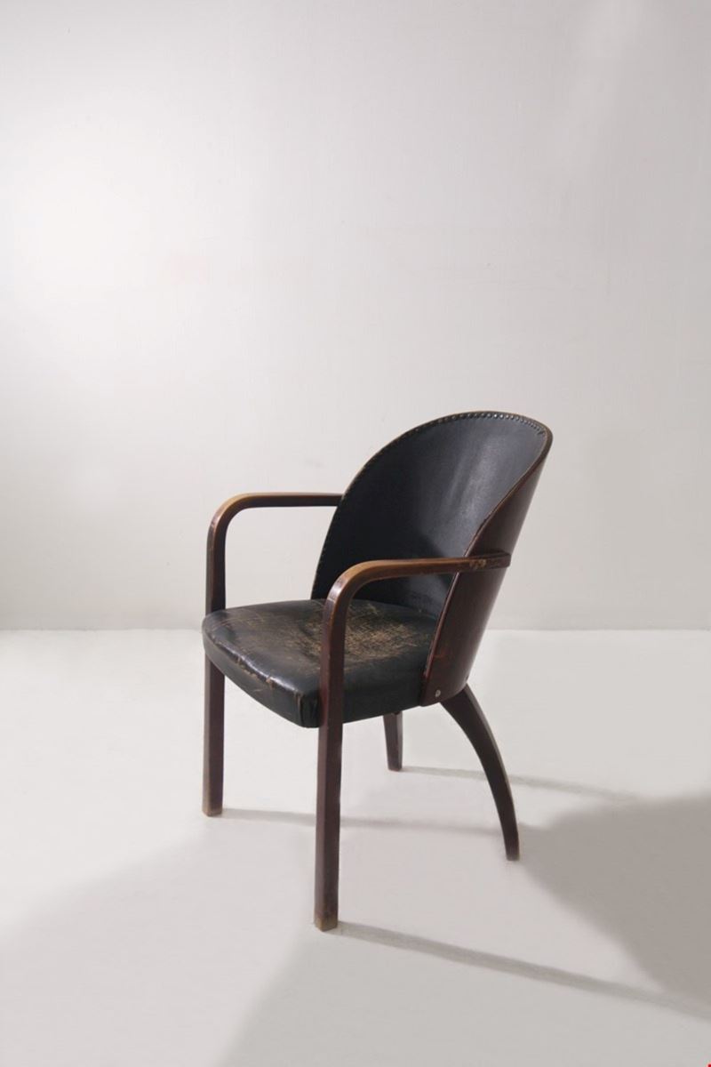 Michael Thonet - Rara sedia/poltroncina con etichetta, legno e pelle