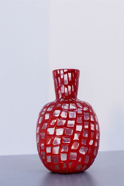 Vaso Vintage in Vetro di Murano Rosso per Venini