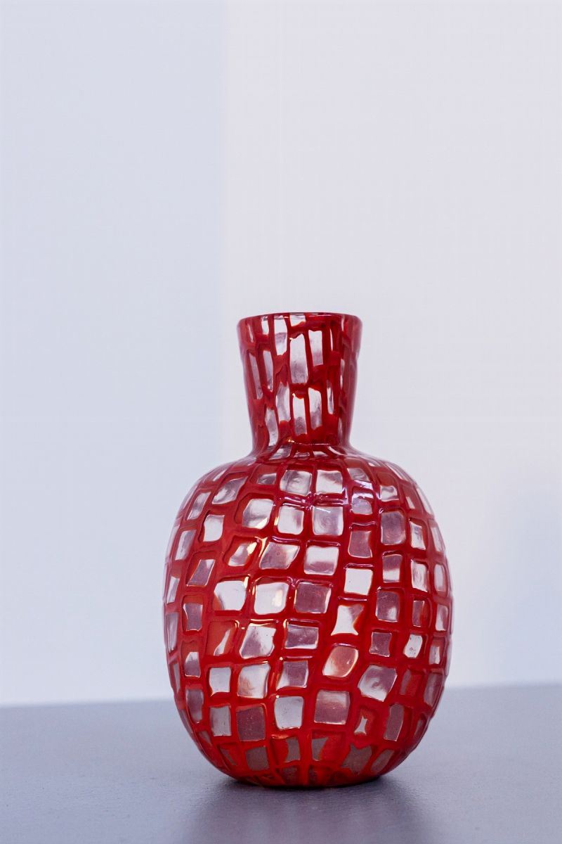 Vaso Vintage in Vetro di Murano Rosso per Venini