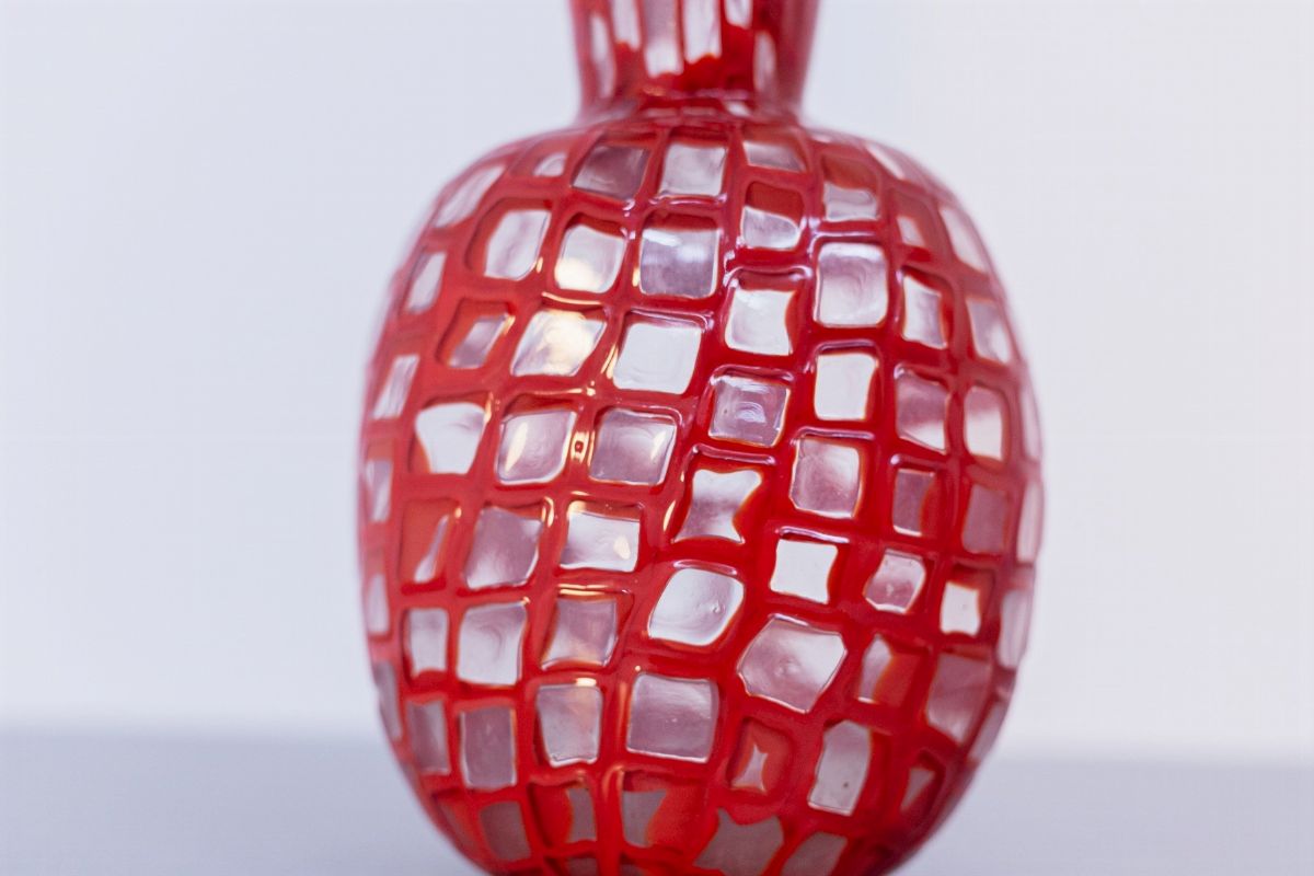 Vaso Vintage in Vetro di Murano Rosso per Venini