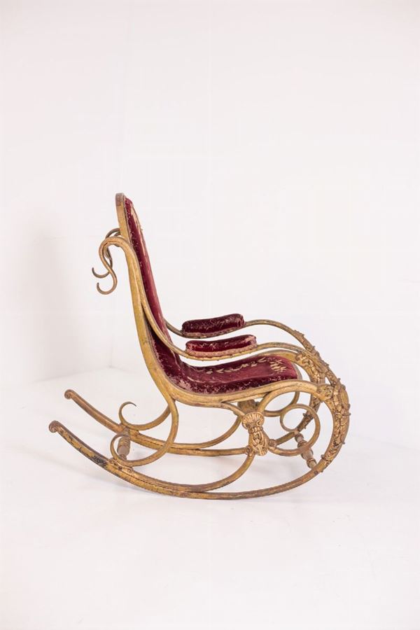Michael Thonet,Anton Fix - Vintage Rocking Chair in golden curved wood