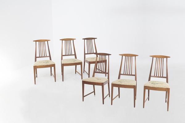 Manifattura Americana - Set di sei sedie americane in ciliegio e tessuto originale
