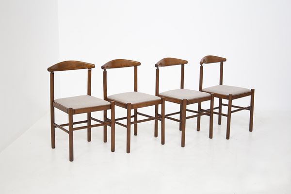 Set of Four Italian Chairs in Beige Cotton Fabric