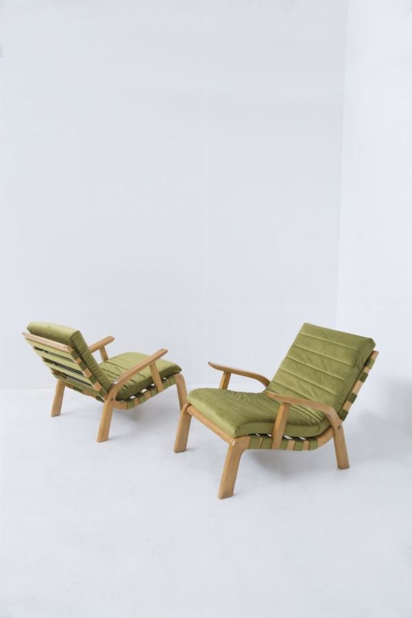 Gustavo Pulitzer - Pair of Midcentury Armchairs in Wood and Fabric