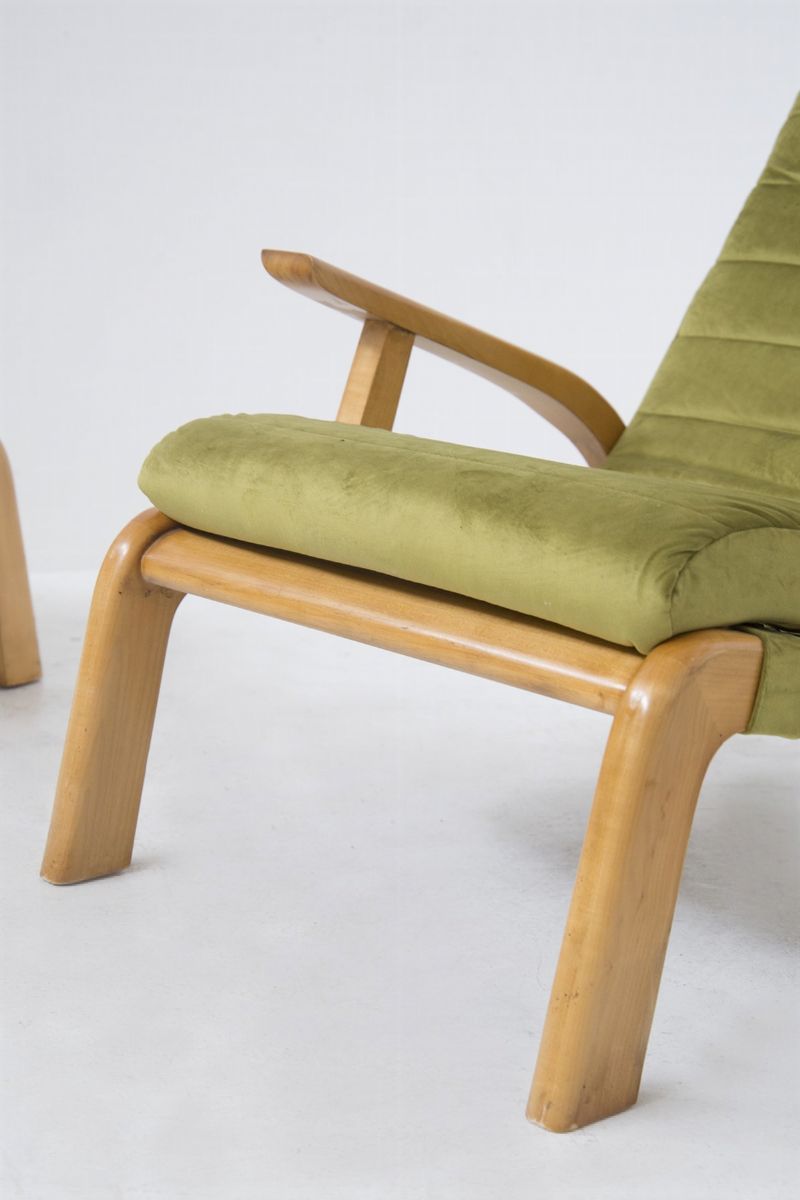 Coppia di Poltrone Vintage in Legno e Tessuto