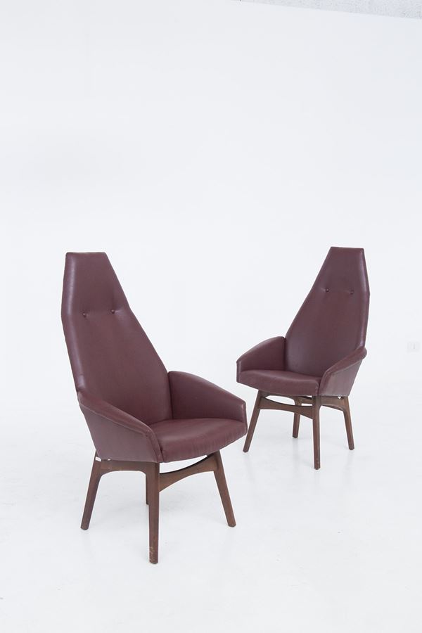 Adrian Pearsall - Pair of Midcentury Armchairs in Leather Model Capitan
