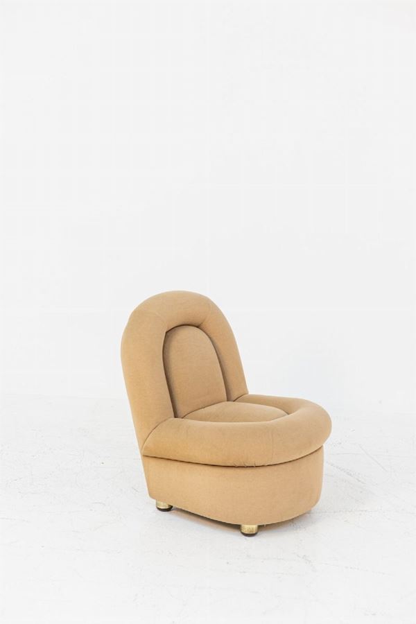 Poltrona vintage italiana in tessuto marrone e ottone