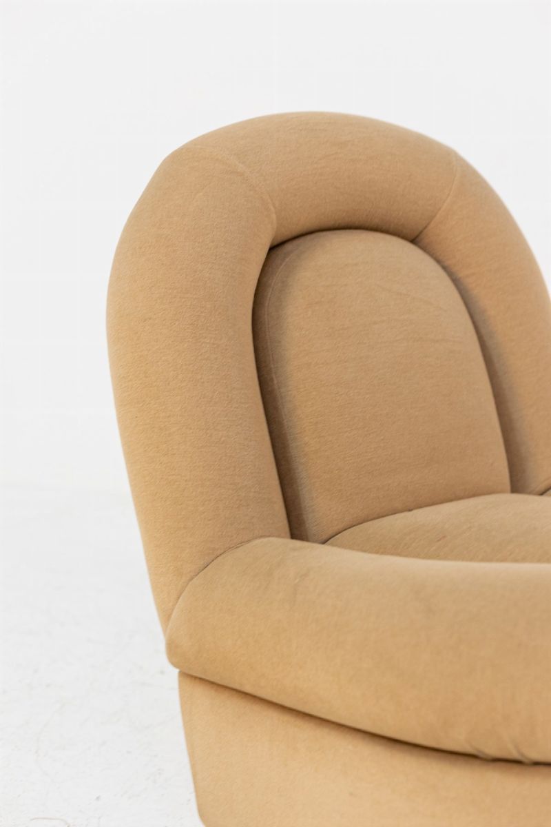 Poltrona Vintage Italiana in Tessuto Marrone e Ottone