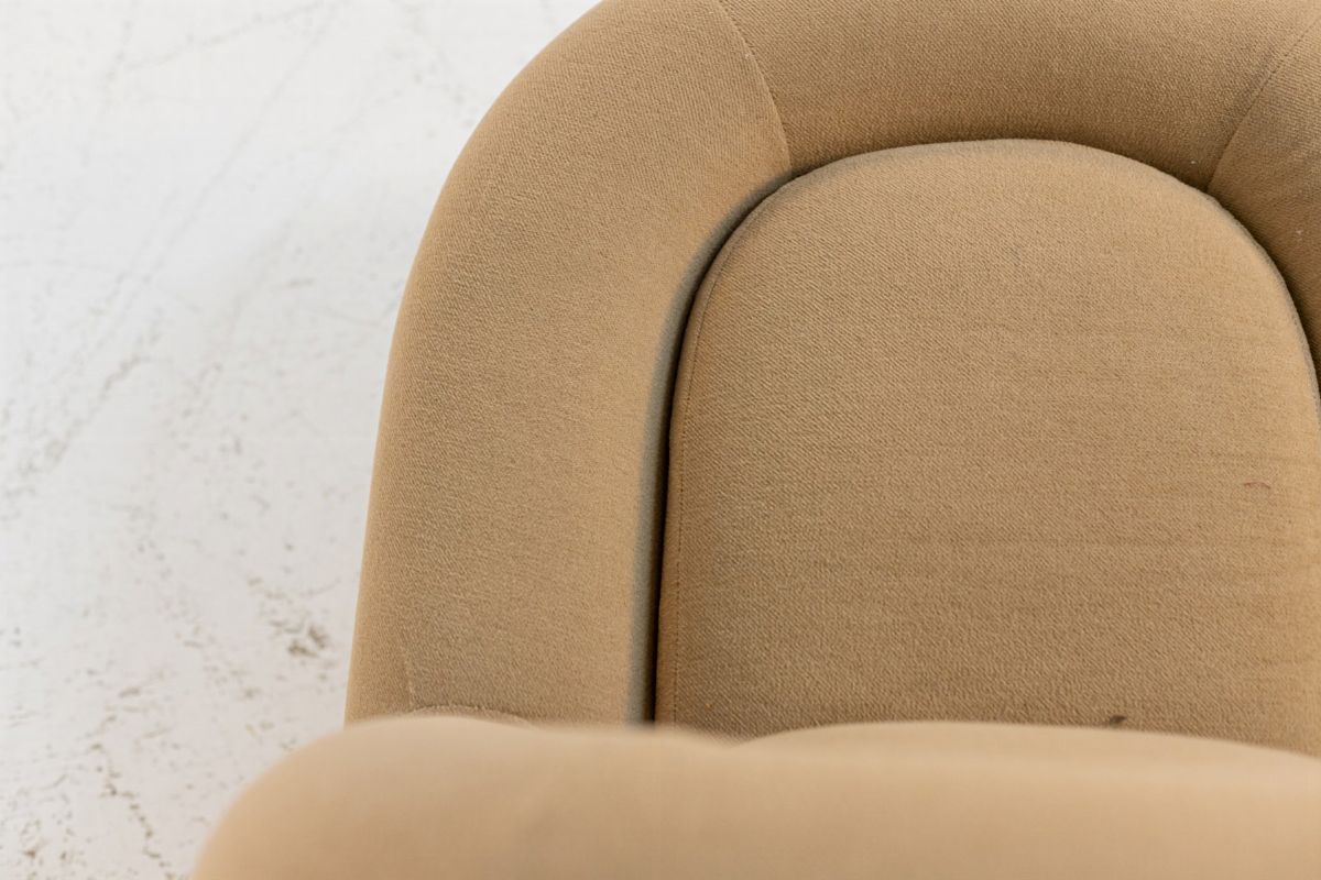 Poltrona Vintage Italiana in Tessuto Marrone e Ottone