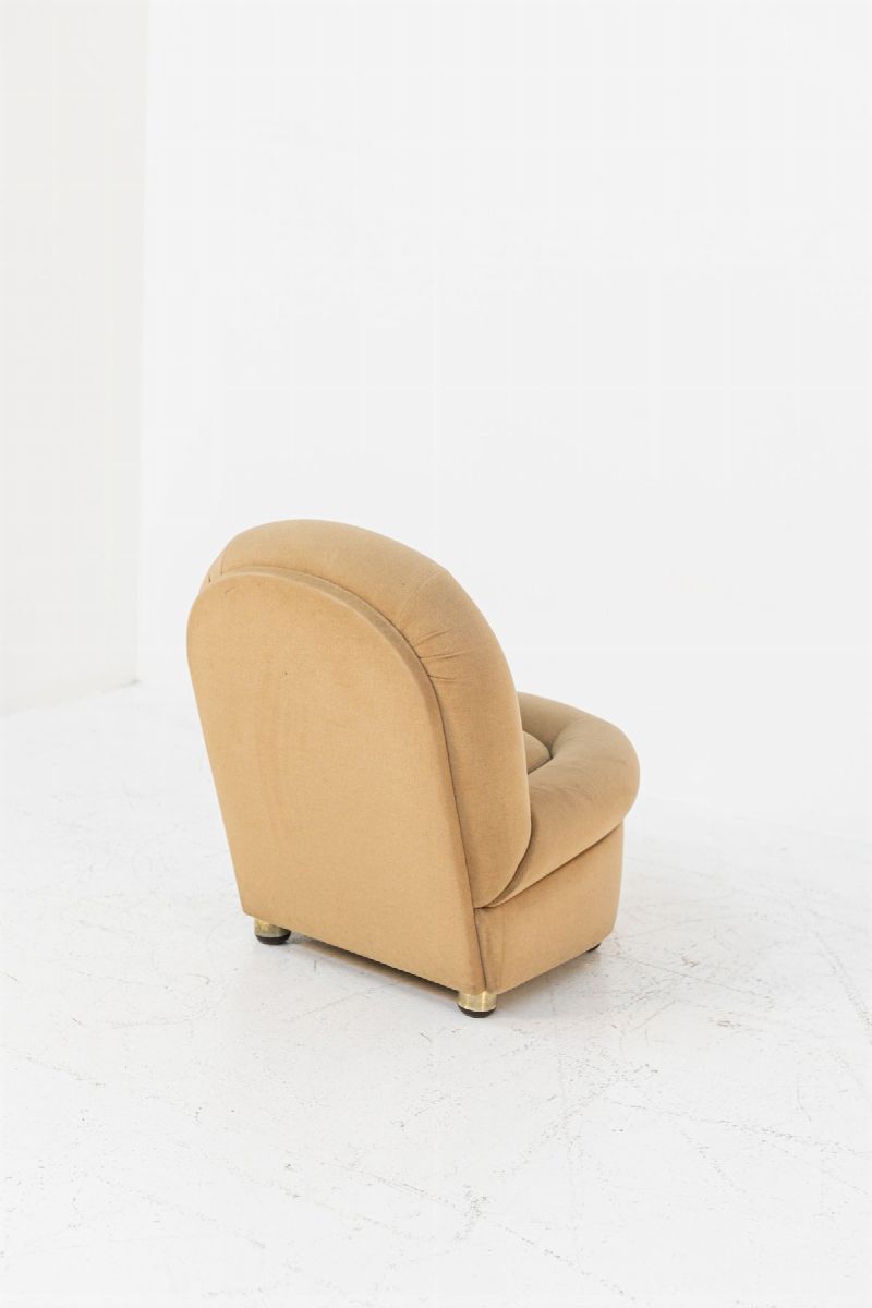 Poltrona Vintage Italiana in Tessuto Marrone e Ottone