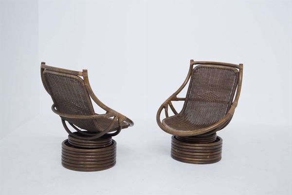 Pair of Italian Vintage Armchairs in Rattan