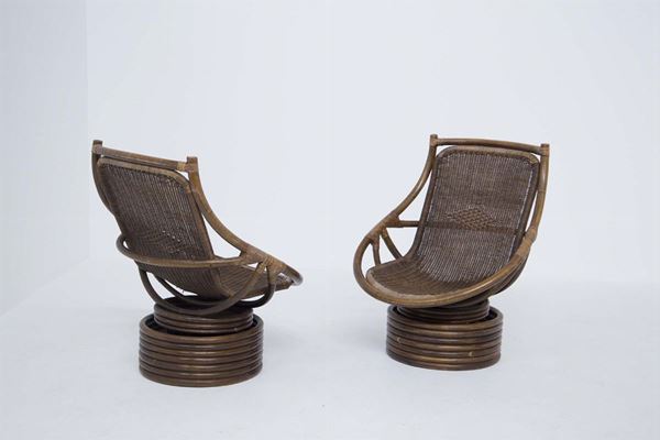 Coppia di poltrone italiane vintage in rattan