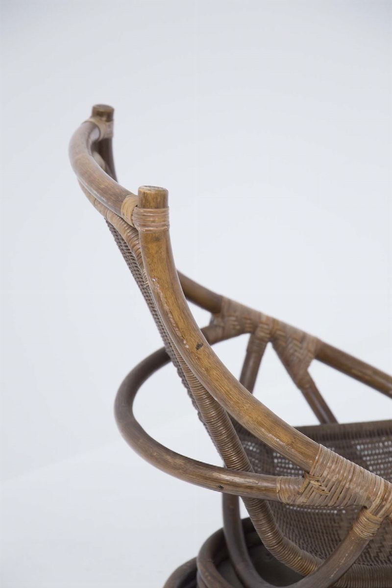 Coppia di Poltrone Italiane Vintage in Rattan