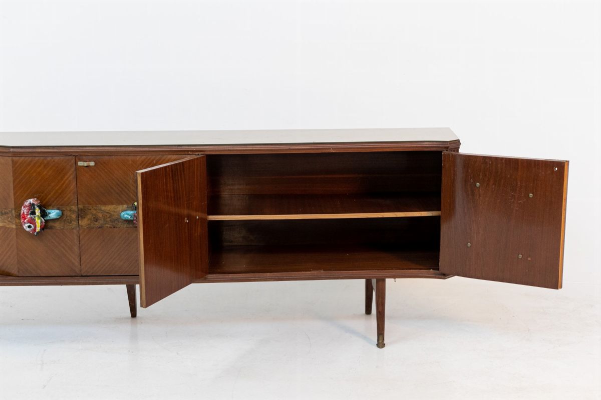Credenza Italiana in Legni Pregiati e Maniglie in Ceramica