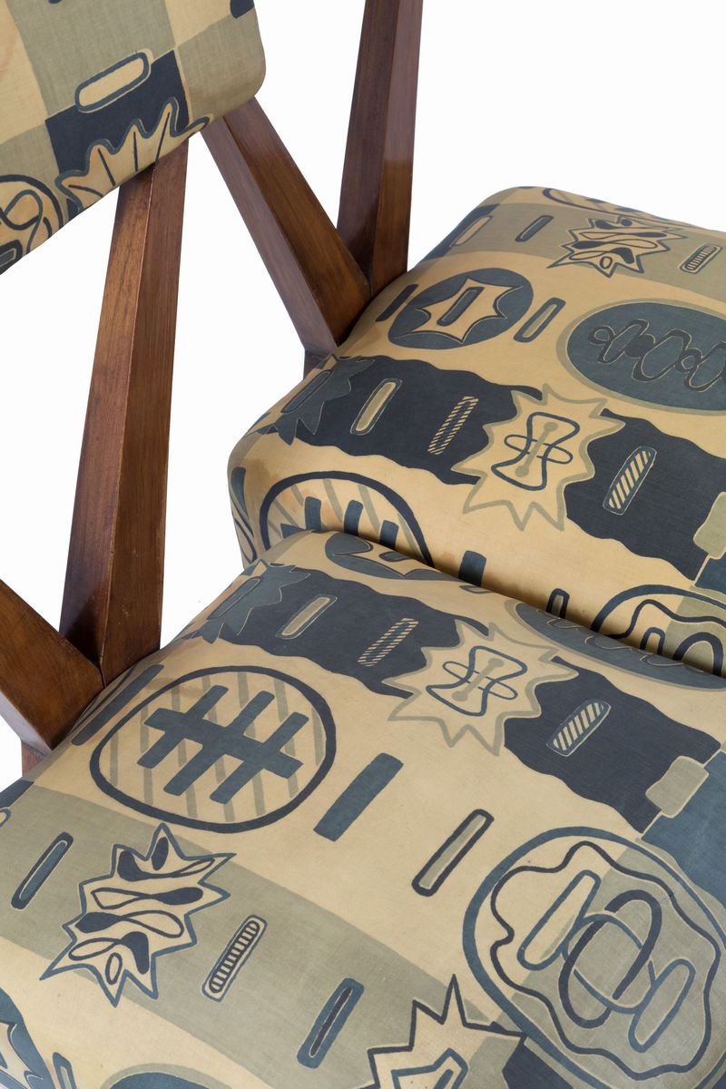 Set di Quattro Sedie in Legno con Tessuto Originale