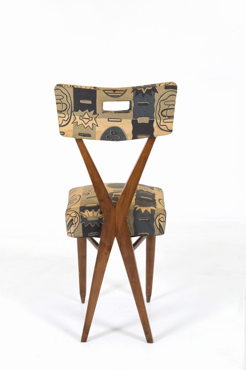 Set di Quattro Sedie in Legno con Tessuto Originale