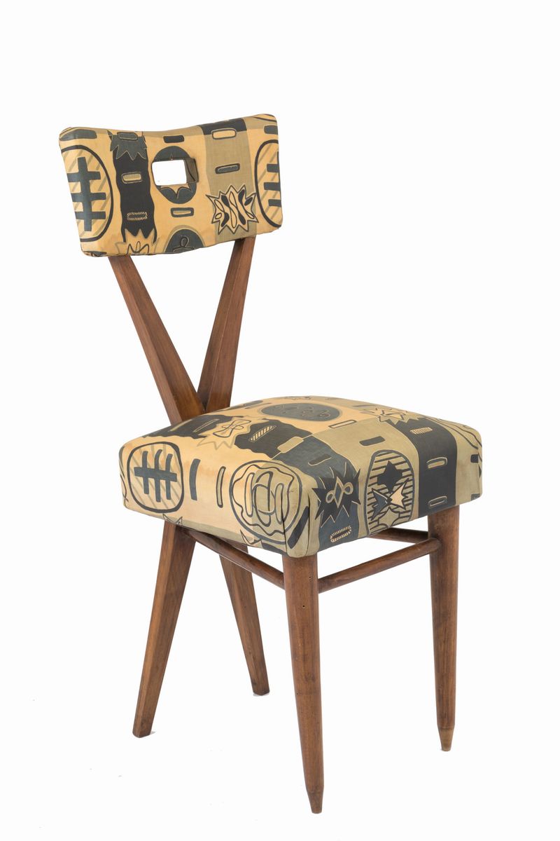 Set di Quattro Sedie in Legno con Tessuto Originale