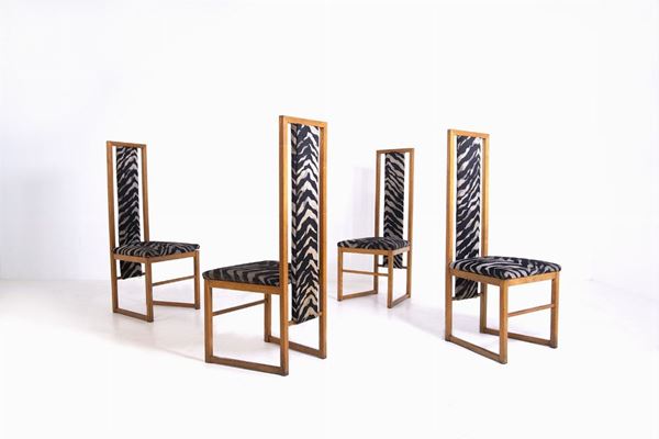 Pierre Balmain - Set of four French chairs with zebra pattern (Attr)