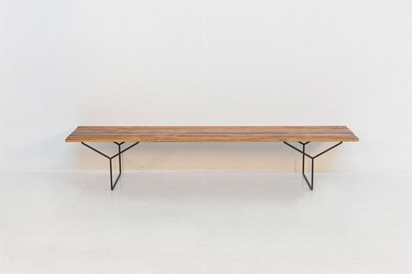Panchina italiana vintage in legno e ferro