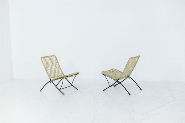 Italian Vintage Outdoors Armchairs in Iron and Plastic Rope