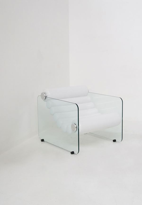 Fabio Lenci - Glass and White Imitation Leather Armchair