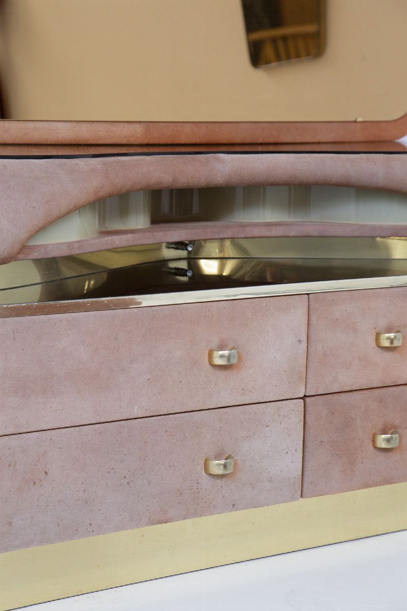 Toiletta da Donna Vintage in Velluto Rosa con Pouff