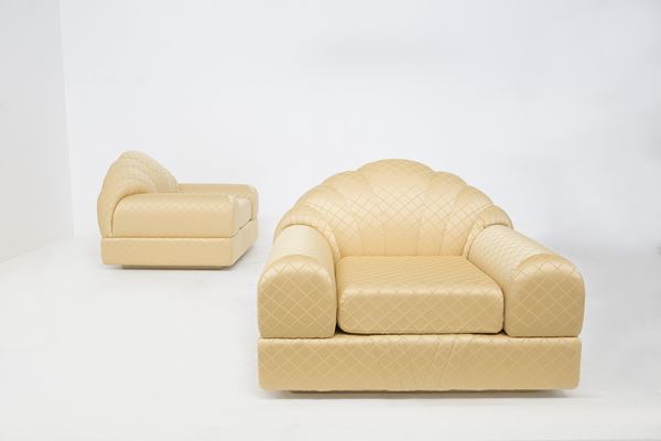 Alain Delon - Poltrone vintage "Salon" gialle, etichetta originale