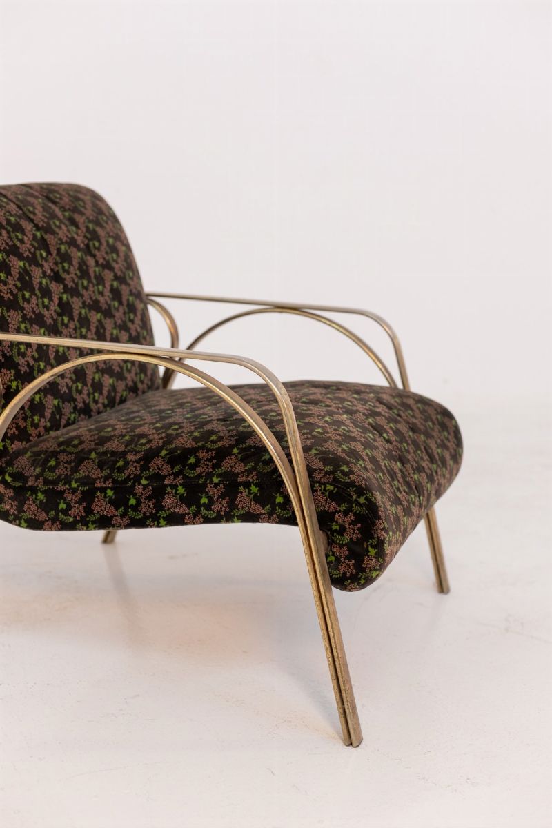 Poltrona in Velluto Vintage in Ottone