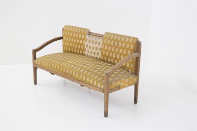 Divano Vintage in Tessuto Legno ed Ottone