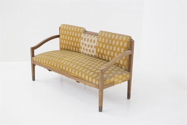 Vintage Wooden Sofa in Fabric and Brass