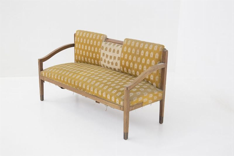 Divano Vintage in Tessuto Legno ed Ottone