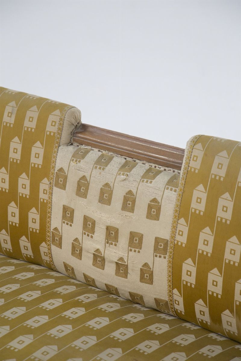 Divano Vintage in Tessuto Legno ed Ottone