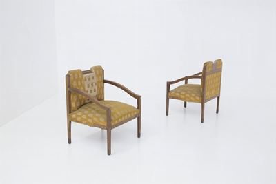 Poltrone Vintage in Tessuto Legno ed Ottone