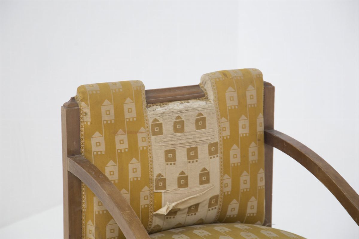 Poltrone Vintage in Tessuto Legno ed Ottone